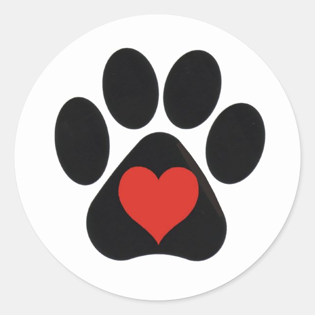LIEBE Heart Paw Printdesign Runder Aufkleber (Vorderseite)