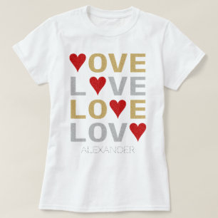 Liebe Heart Red Gold Silver Glitzer Name individue T-Shirt