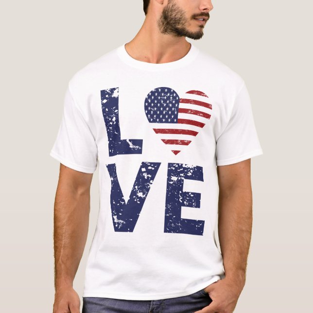 Liebe Heart USA, 4. Juli, America Flag, USA T-Shirt (Vorderseite)