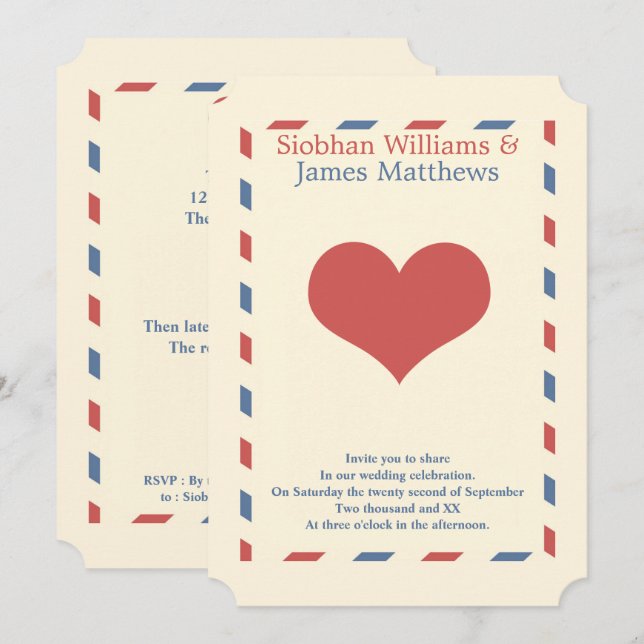 Liebe Heart Wedding Einladung (Vorne/Hinten)