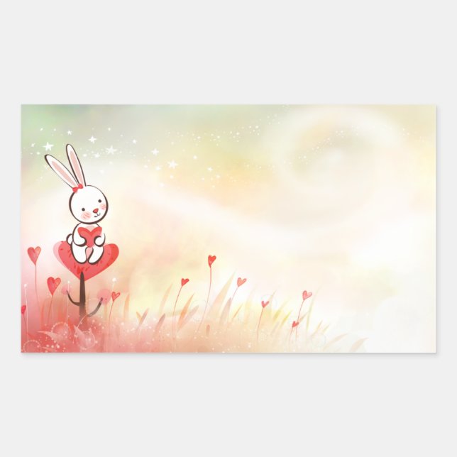 Liebe Hearts Bunny Rechteckiger Aufkleber (Vorderseite)