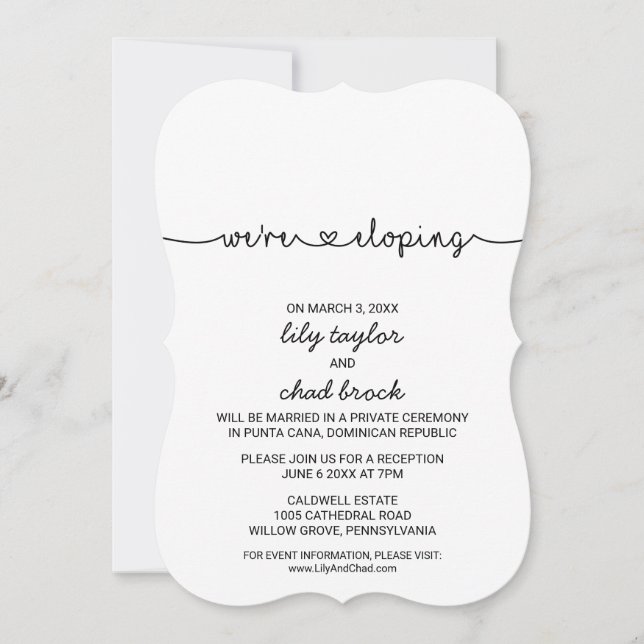 Liebe Hearts Elopement Empfang Einladung (Vorderseite)