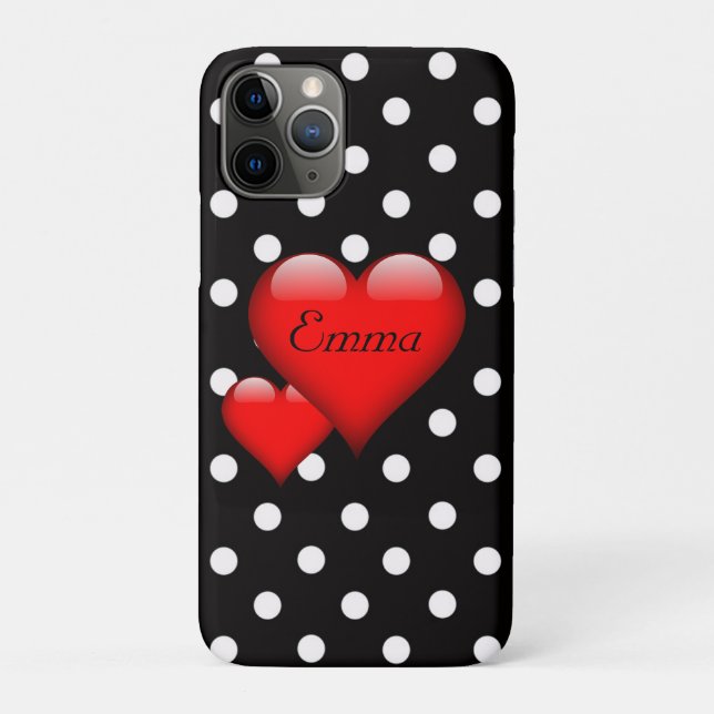Liebe Hearts Polka Dot Pattern Monogramm Case-Mate iPhone Hülle (Rückseite)