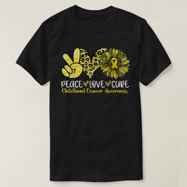 Liebe heilen Sonnenblumen Leopard Kinderkrebs T-Shirt (Design vorne)