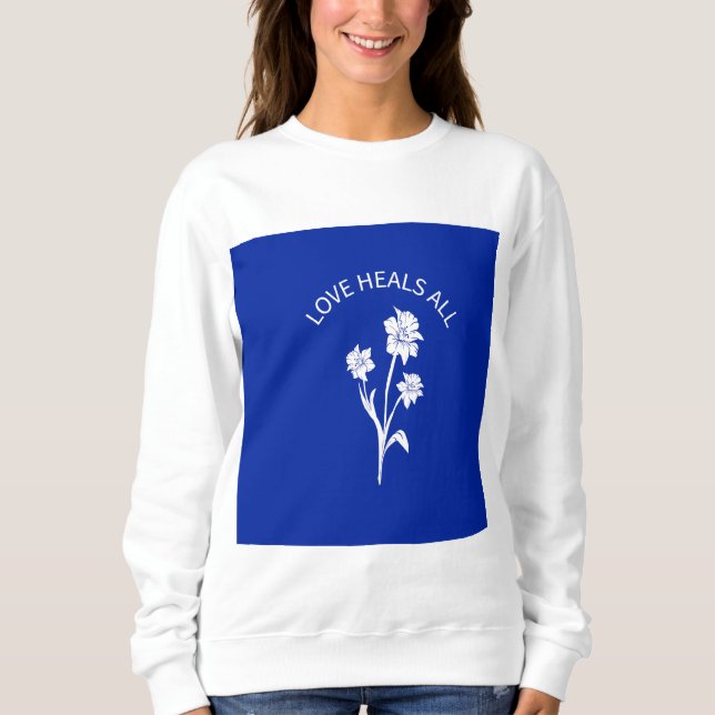 "Liebe heilt alle" Royal Blue Accent Sweatshirt (Vorderseite)