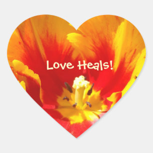 Liebe heilt! Aufkleber herzförmige Tulpenblume
