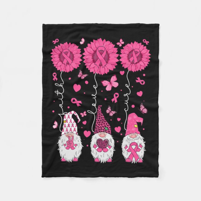 Liebe heilt Gnomes Sonnenblumen Brustkrebs Bewusst Fleecedecke (Vorderseite)