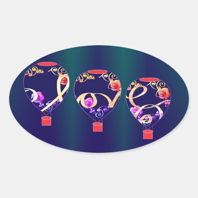 "Liebe" Heißluftballons Ovaler Aufkleber (Vorderseite)