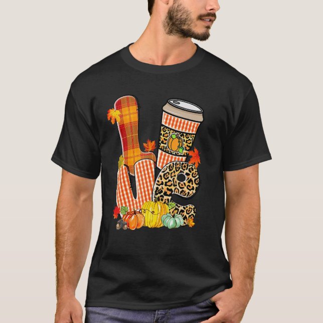 Liebe Herbst Y Alle Herbstsaison Leopard Druckpump T-Shirt (Vorderseite)