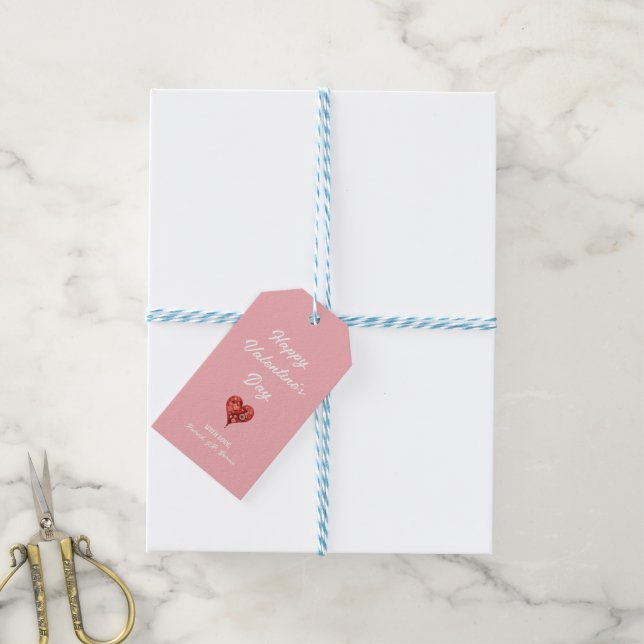 Liebe Herz auf Rosa: Valentine-Geschenk-Tag Geschenkanhänger (Mit Garn)