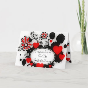 Liebe Herz Blume Splats Rote Schwarz-weiße Hochzei Karte