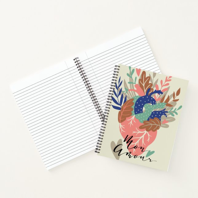 Liebe Herz-Blumenkalligrafie Notizbuch (Innenseite)