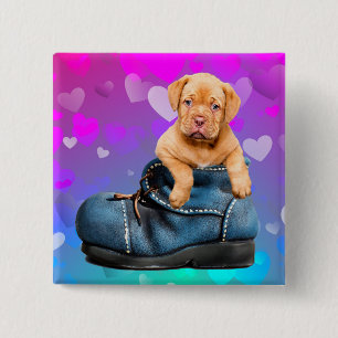 Liebe Herz-Dogue de Bordeaux Welpe in Boot Button