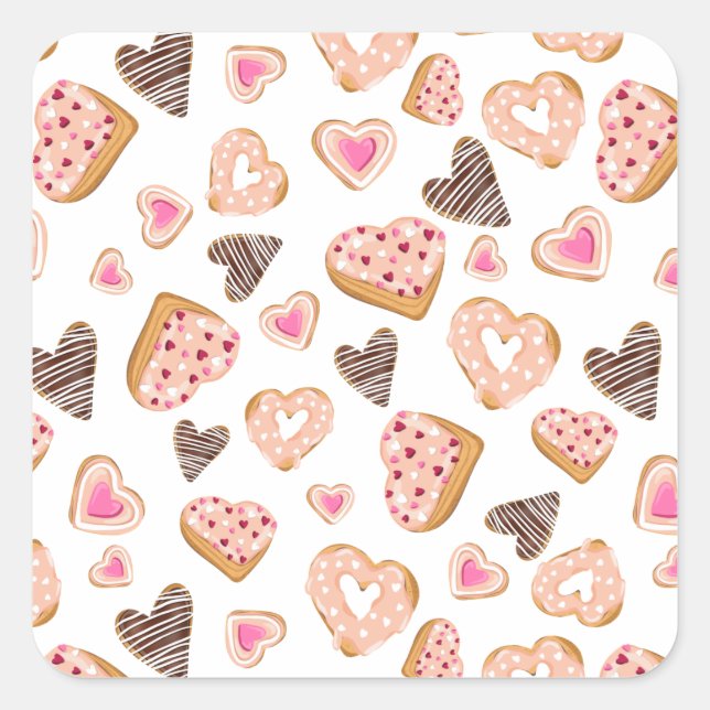 Liebe Herz Donuts Süßgebäck Pink Valentine Quadratischer Aufkleber (Vorderseite)