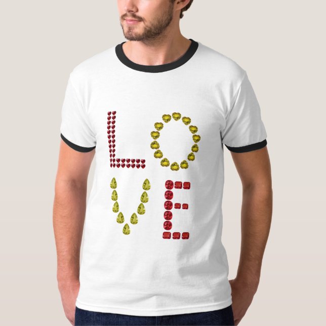 Liebe Herz Gemstone Gelber Roter T - Shirt (Vorderseite)