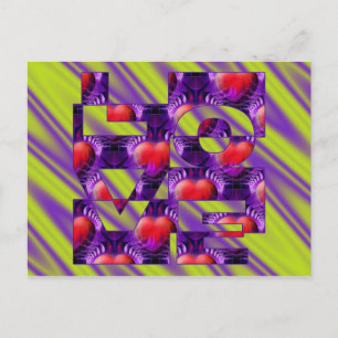 LIEBE Herz - hellgrüne violette Wellen Postkarte