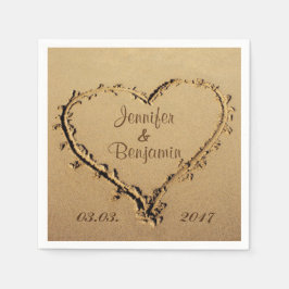 Liebe Herz in Sand Personalisierte Namen Hochzeit Serviette