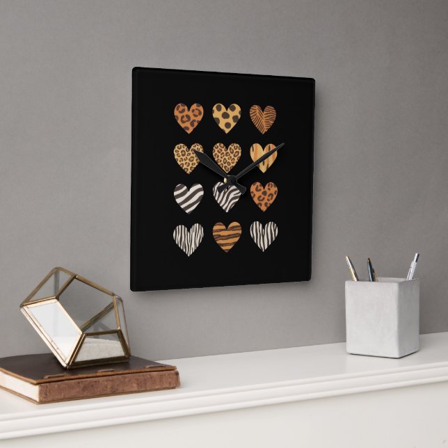 Liebe Herz Leopard Niedlich Valentinstag Quadratische Wanduhr (Büro)