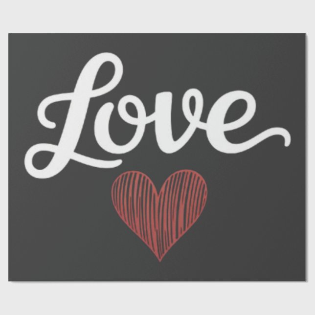 Liebe Herz Minimal Typografie Romantisches Design Geschenkpapier (Flach)