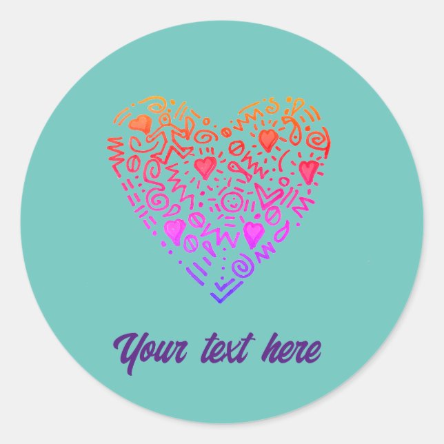 Liebe Herz ombre rosa lila doodle scribble Runder Aufkleber (Vorderseite)