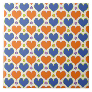 Liebe Herz & Polka Dottern Muster in Blau & Orange Fliese