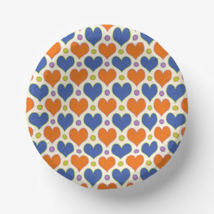 Liebe Herz & Polka Dottern Muster in Blau & Orange Pappteller
