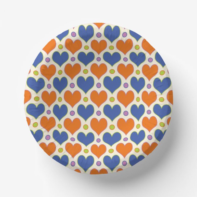 Liebe Herz & Polka Dottern Muster in Blau & Orange Pappteller (Vorderseite)