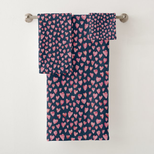 Liebe Herz Rosa & Blau Badhandtuch Set (Insitu)