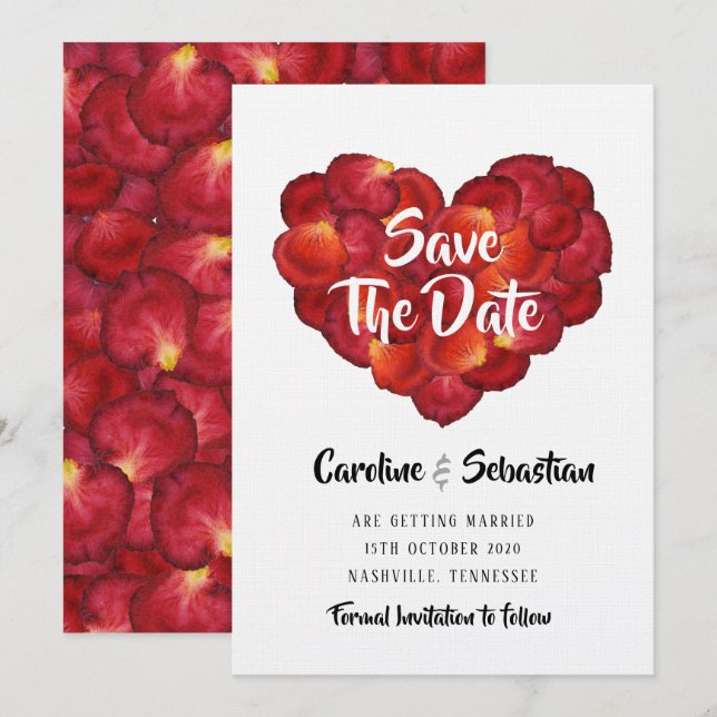 Liebe Herz Rose Petals Save the Date Karte (Vorne/Hinten)