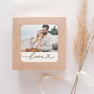Liebe Herz Schrift Foto Soft White Hochzeit Quadratischer Aufkleber