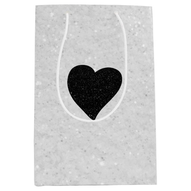 Liebe Herz Schwarzer Glitzer Valentine Mittlere Geschenktüte (Vorderseite)