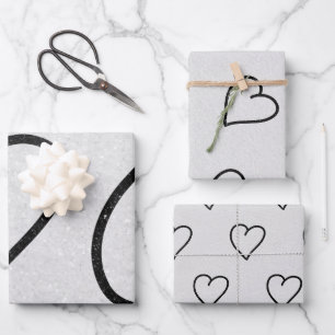Liebe Herz Schwarzer Glitzer Valentine Wrapping Pa Geschenkpapier Set