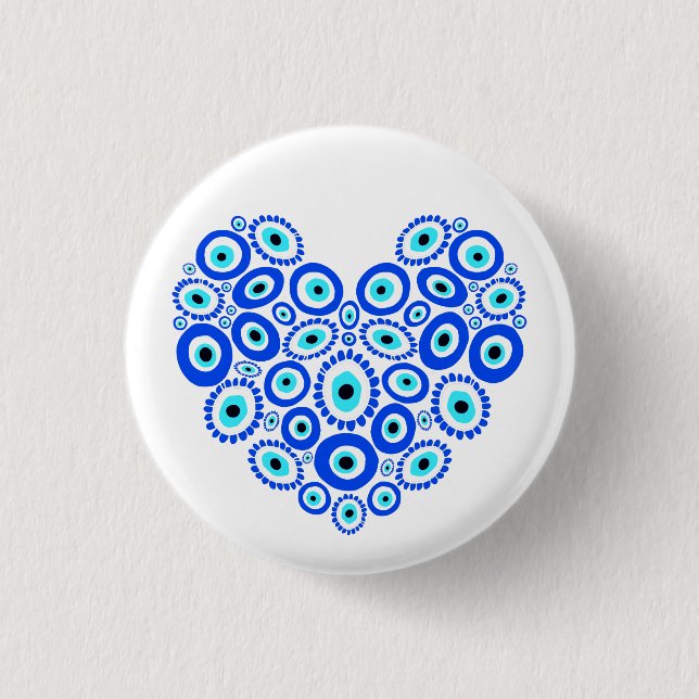 Liebe Herz Türkisches Augenmuster Button (Vorderseite)
