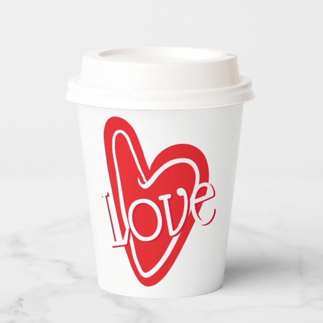 Liebe Herz Typografie Papiertasse Pappbecher (Vorderseite)