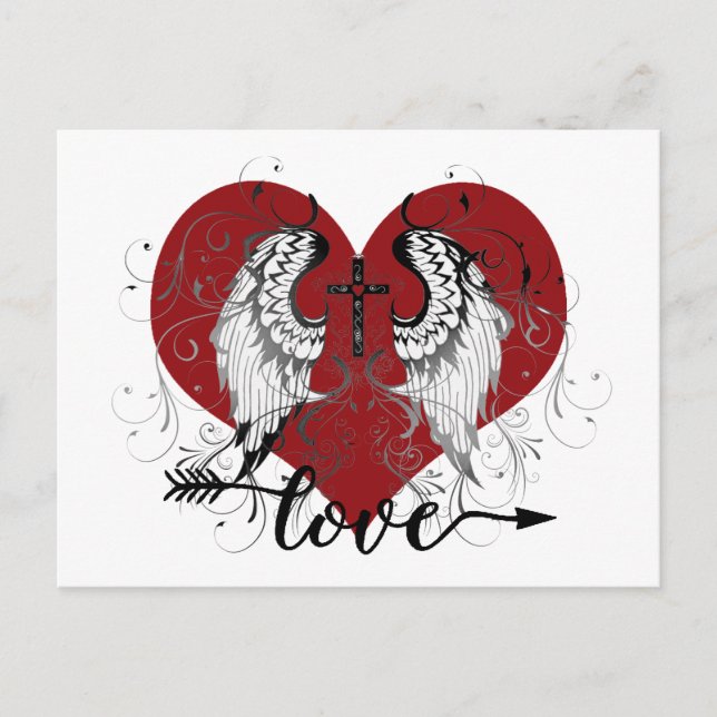 Liebe Herz und Kreuz-Valentin Postkarte (Vorderseite)