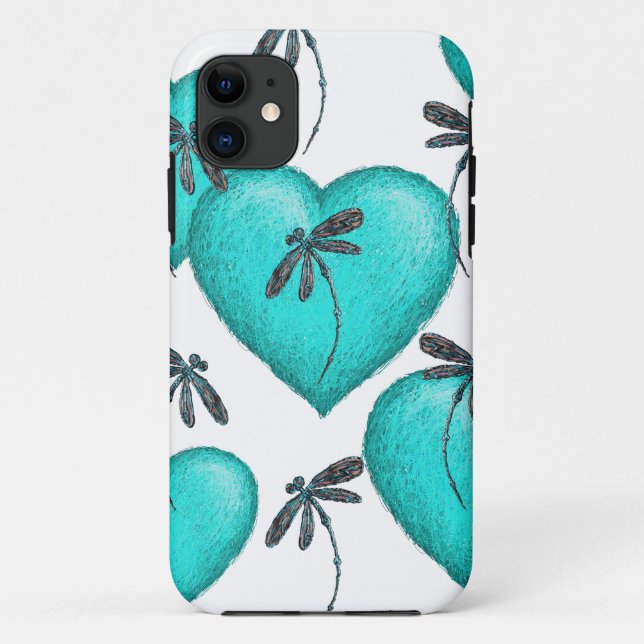 Liebe Herz und Libellen Türkis Case-Mate iPhone Hülle (Rückseite)