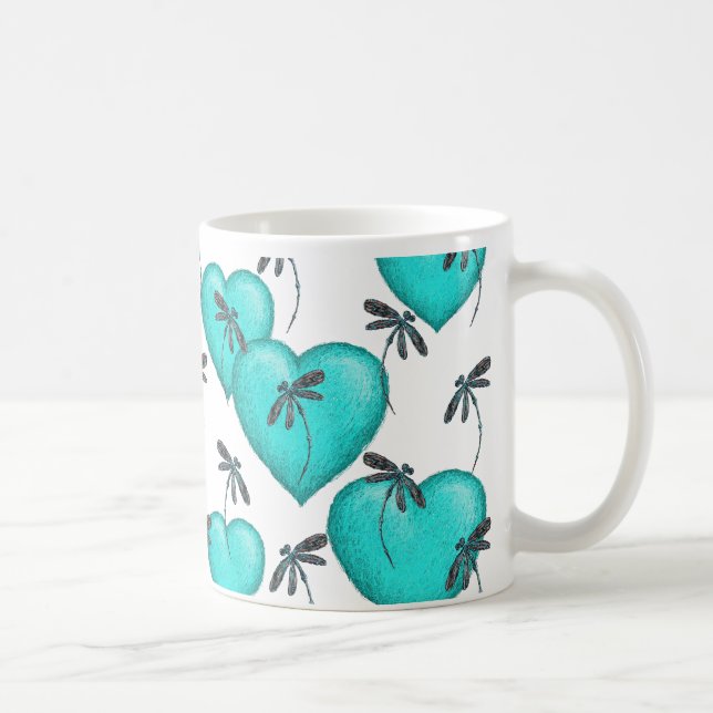 Liebe Herz und Libellen Türkis Kaffeetasse (Rechts)
