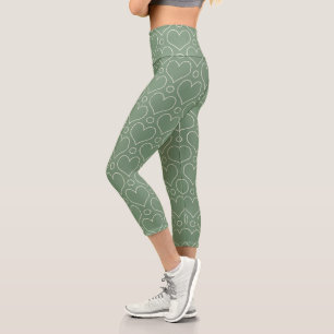 Liebe Herz und Polka Dots Muster in grün Capri Leggings