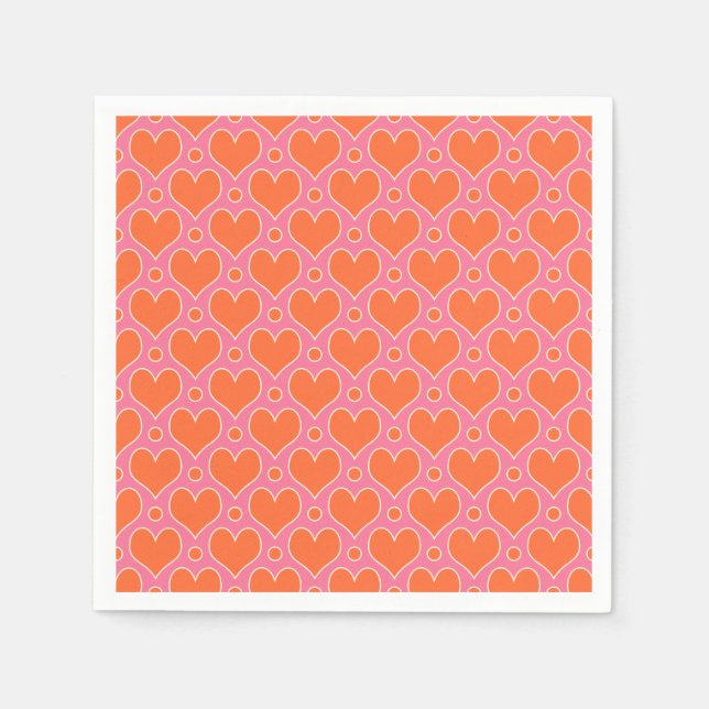 Liebe Herz und Polka Dots Muster in Rosa, Orange Serviette (Vorderseite)