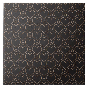 Liebe Herz und Polka Dots Muster in Tan & Black Fliese