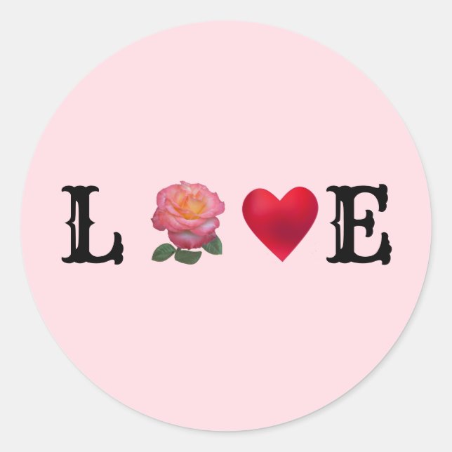Liebe Herz und rosa Blume Runder Aufkleber (Vorderseite)