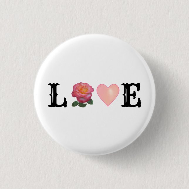 Liebe Herz und Rose Blume Button (Vorderseite)