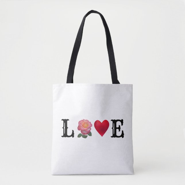 Liebe Herz und Rose Blume Tasche (Vorderseite)