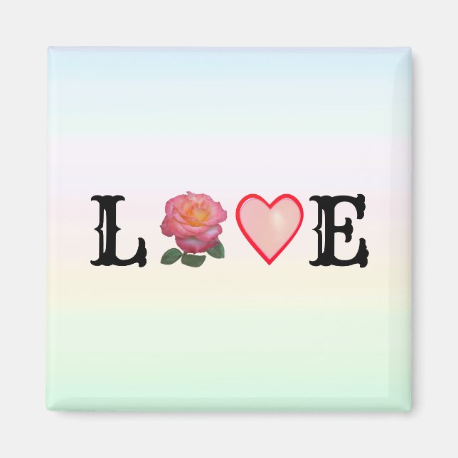 Liebe Herz und Rose Blume über Pastellfarben Magnet (Vorne)