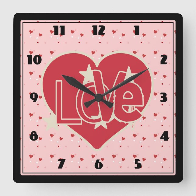 Liebe Herz und Sterne Quadratische Wanduhr (Vorderseite)