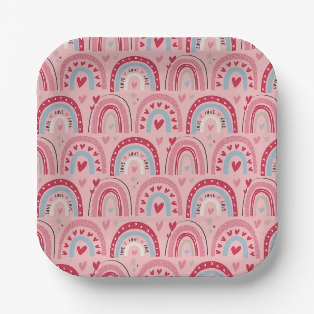 Liebe Herz Valentinstag Rainbow Square Pappteller (Vorderseite)