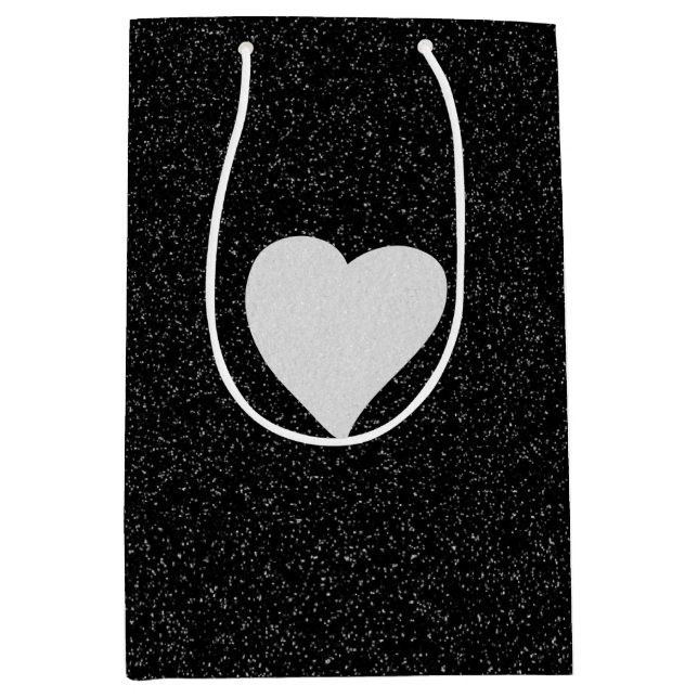 Liebe Herz Weißer Glitzer Valentine Mittlere Geschenktüte (Vorderseite)