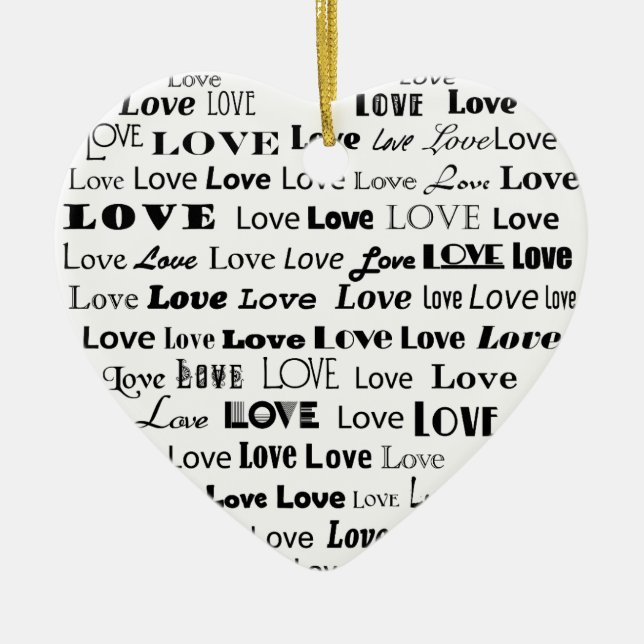 Liebe Herz Word Cloud - Schwarz Keramikornament (Vorne)