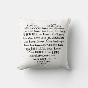 Liebe Herz-Word-Cloud - Schwarz/Weiß Kissen