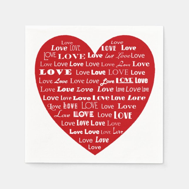 Liebe Herz Word Cloud - White on Dark Red Serviette (Vorderseite)